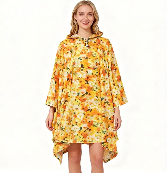 Hooded Rain Poncho for Adults - Waterproof Rain Coat and Lightweight Jacket 3-in-1 Multi-Function with Pockets
