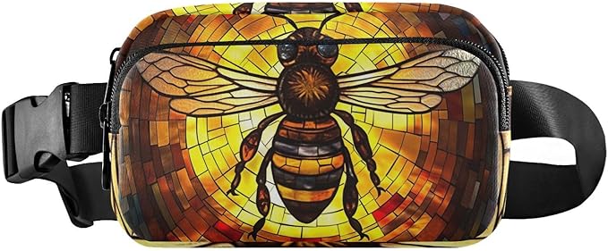 Stained Glass Printed Bee Fanny Pack for Women Men Water Resistant Fashion Waist Packs with Adjustable Strap Belt Bag for Travel Workout Jogging Hiking 21219664