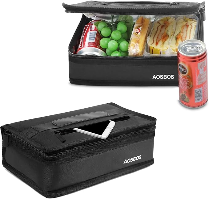Aosbos Small Insulated Lunch Bag - Compact Lunch Box for Portion Control, Work & Office, Black