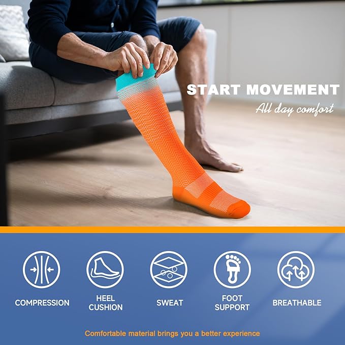 bropite Flora Compression Socks for Women & Men-Knee high 6 Pairs 20-30mmhg Support Running Nurse Travel