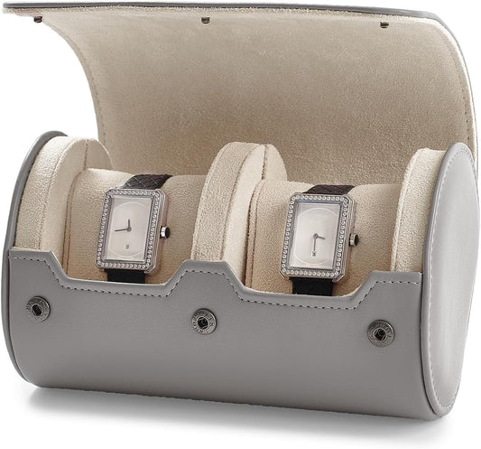 Oirlv PU Leather Watch Box for Mens Watch Organizer Case Jewelry Gift Box for Birthday Fathers Day Anniversary(2 slots, Grey)