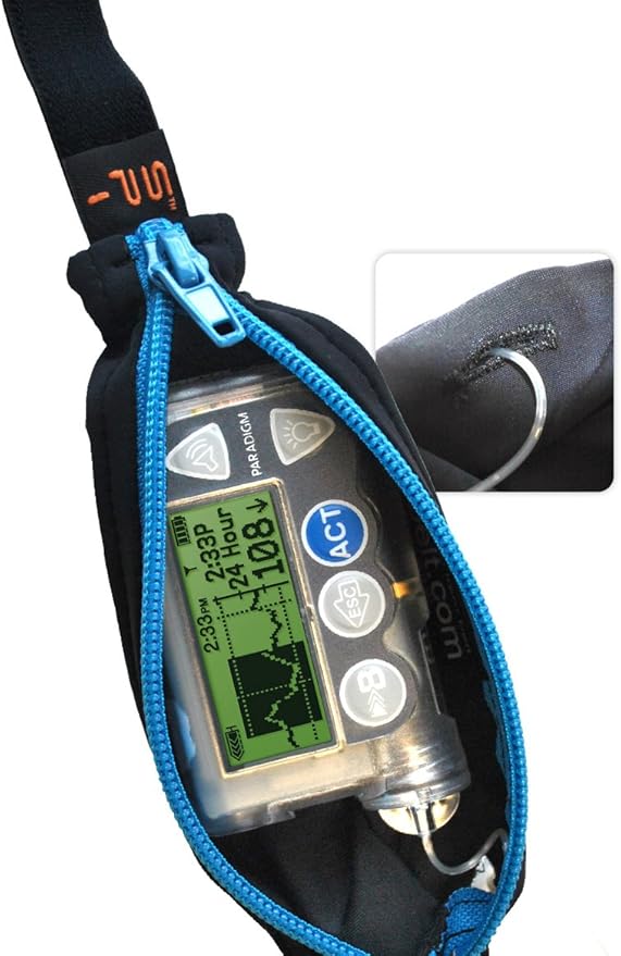 SPIbelt Diabetic Belt Men Women, T1D Diabetes Insulin Pump Epipen Waist Pouch, Medical Devices Accessories, Adjustable. Black with Black Zipper