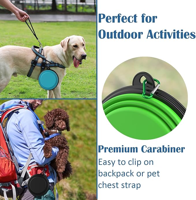 Takfox Collapsible Dog Bowls [3 Pack] 34 oz, Travel Dog Bowls, Pet Bowl Portable Foldable Water Food Feeding Dishes with Carabiner Clip for Traveling Hiking Walking-Black & Green & Blue