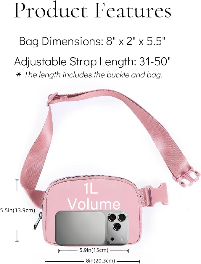 Fanny Pack Crossbody Bag Trendy Waterproof Small Sling Cross Body Purse for Women Men Fashion Waist Packs Mini Belt Pouch Chest Bum Hip Bag Lulu Dupes for Travel Vacation Running Pink