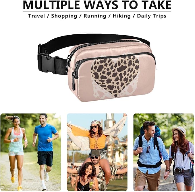 Leopard Heart Fanny Pack for Women Men Water Resistant Fashion Waist Packs with Adjustable Strap Belt Bag for Travel Workout Jogging Hiking 21217813