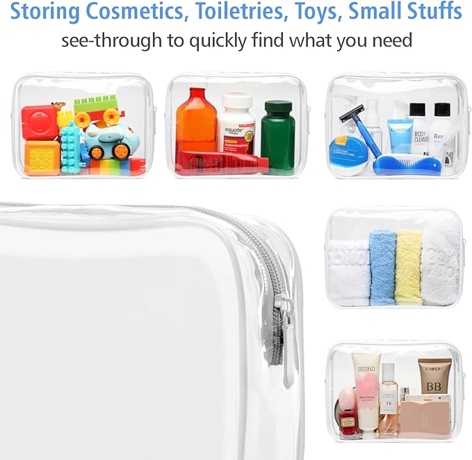 PACKISM TSA Approved Toiletry Bag 2 Pack - 1 Medium TSA Quart Carry-On & 1 Large for Checked Luggage, Water-resistant Clear Makeup Bag Clear Travel Bags for Toiletries, White