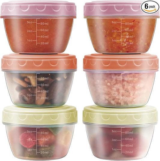 Salad Dressing Container to Go with lids,Dishwasher and Microwave Safe Tiny Condiment Containers with Graduated Lines, Reusable and Leakproof Small Sauce Containers for Lunch Box 6 Pcs 4 OZ Mixed 2