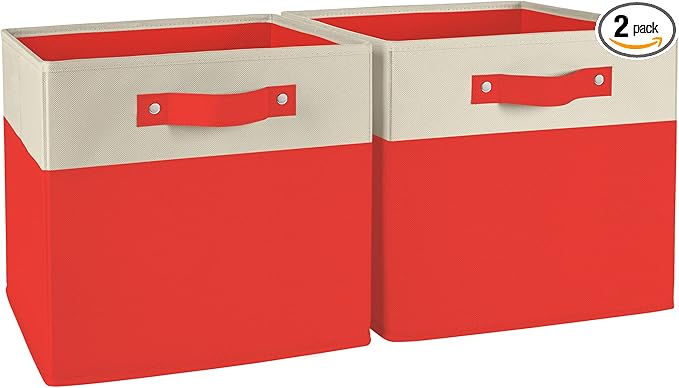 RiverRidge Kids storage bins 2 Pack Cube Storage Organizer with Handles - 10.5 Inch Two-Tone Polyester Canvas closet organizers and storage for Toys, Shoes & More - Fits RiverRidge Cabinets