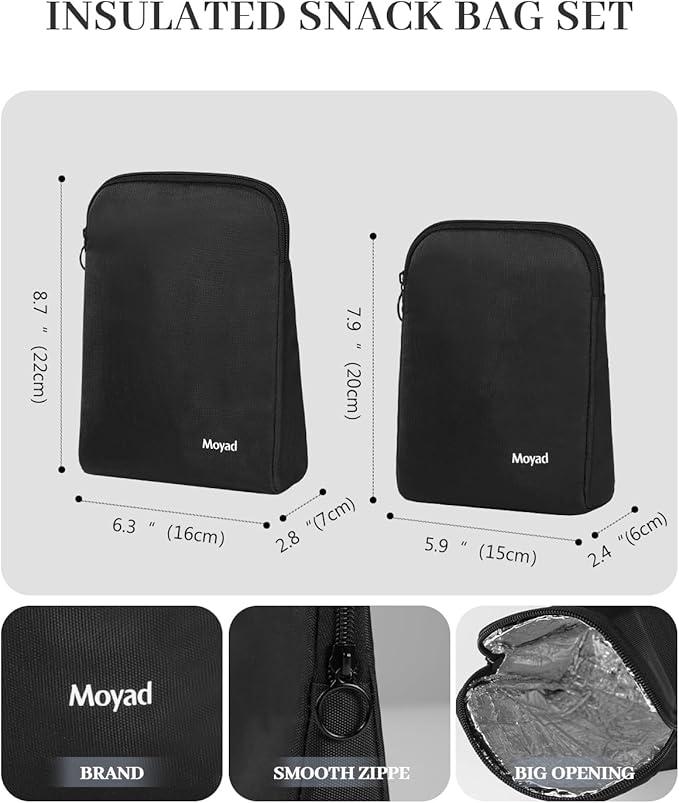 Moyad Reusable Sandwich Bags 2 Pack, Insulated Snack Bag for Lunch Bag, BPA Free Lunch Pouch for Men Women for Picnic, Travel, Office (Black)