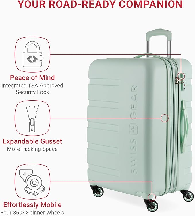 SwissGear 7366 Signature Hardside Expandable Luggage with Spinner Wheels, TSA Lock, Clearly Aqua, Checked-Medium 23-Inch