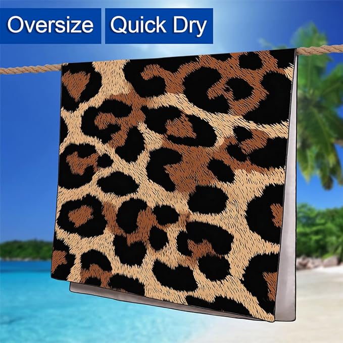 Leopard Print Beach Towel, 36"x72" Sand Free Quick Dry Thin Lightweight Microfiber Towel Gifts for Women Men