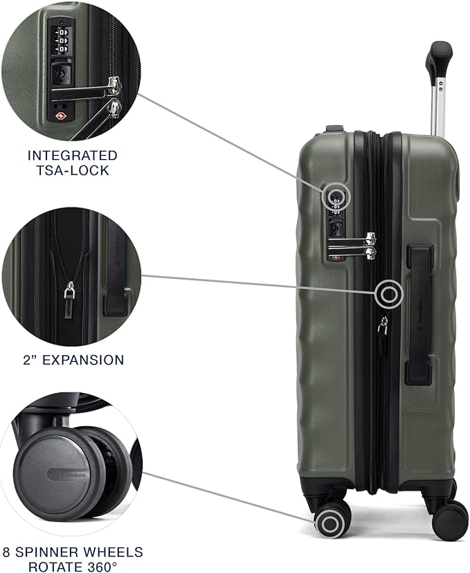 Travelpro Maxlite Air V2 Hardside Expandable Carry on Luggage, 8 Spinner Wheels, Lightweight Hard Shell Suitcase, TSA lock, Slate Green, Compact Carry On 19-Inch
