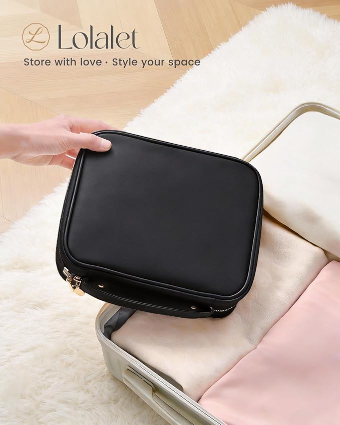 Lolalet Travel Jewelry Organizer Case, Large Jewelry Binder Book with Individual Pouches, Portable Leather Zippered Bag for Jewelry Storage of Earring, Ring & Necklace for Girls, Women -Black