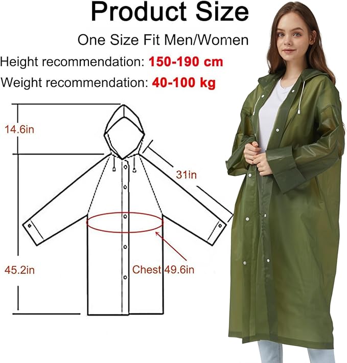 Rain Ponchos Raincoats for Adults Women, Reusable Rain Jacket Coats with Hood for Family Disney Park Travel 2 Pack