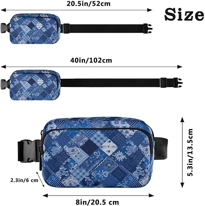 Blue Paisley Bandannas Fanny Pack for Women Men Water Resistant Fashion Waist Packs with Adjustable Strap Belt Bag for Travel Workout Jogging Hiking 21218038