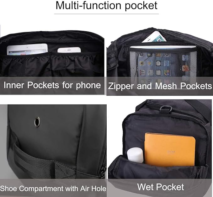 Gym Duffle Bag Backpack Waterproof Sports Duffel Bags Travel Weekender Bag for Men Women Overnight Bag with Shoes Compartment Grey