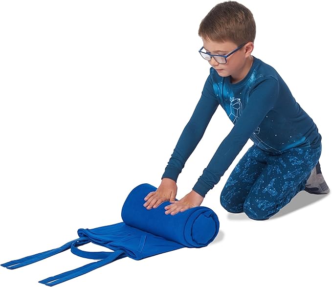 ROLLEE POLLEE Nap Sac Roll Up Napping Blanket with Attached Pillow for Preschool/Daycare, Super Soft with Elastic Straps, Fits Most Mats and Cots