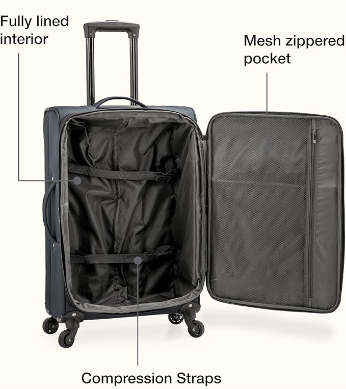 U.S. Traveler Anzio Softside Expandable Spinner Luggage, Dark Grey, Checked-Medium 26-Inch