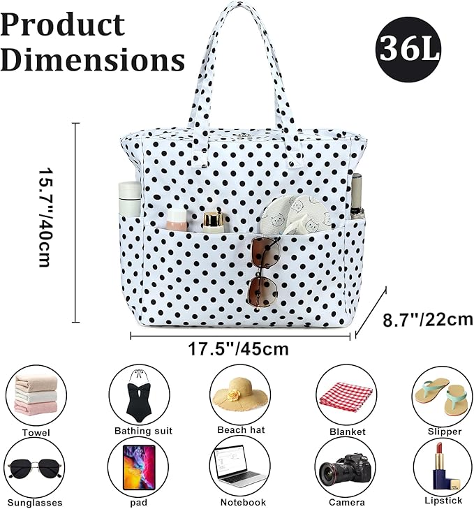 LEDAOU Large Beach Bag Women Waterproof Sandproof Zipper Beach Tote Pool Bag for Swim Gym Grocery Travel with Wet Pocket | Waterproof, Sandproof, Zipper, Pool, Gym, Grocery