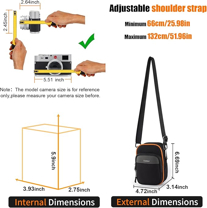 Cwatcun Mini Digital Compact Camera Sling Bag，Portable Protective Small Crossbody Camera Case Lightweight Photography Camera waist bag for Canon Nikon Sony Fuji Digital Camera