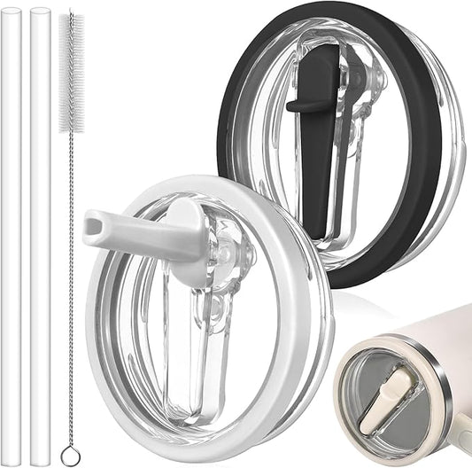 2 Pack Leak Proof Lid for 30oz Stanley H2.0 Quencher,No Spill Flip Straw Lid Replacement for Stanley Cup Accessories 30 oz Tumbler Lid Replacement Straw Cover Cap for Stanley Lids(White,Black)