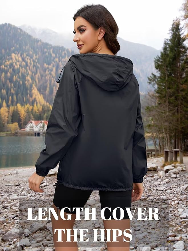 Packable Rain Jacket Women Waterproof Lightweight Jacket With Hood Womens Windbreaker Jacket S-XXL