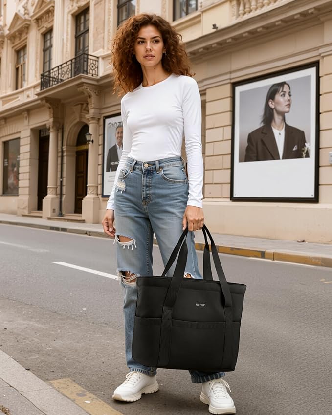 HOTOR Tote Bag for Women - Foldable Lightweight Tote Bags with Zipper, Large Shoulder Bag Top Handle Handbag for Travel, Work