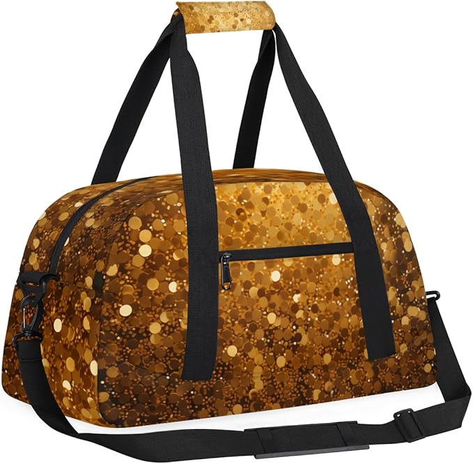Gold Sequins Glitter Gym Travel Duffle Bag for Women & Men with Front Zipper Pocket for Sports, Overnight, Weekender, Carry On,Workout & Dance Bag,Shining Gold,18.9 * 8.7 * 10.6 in