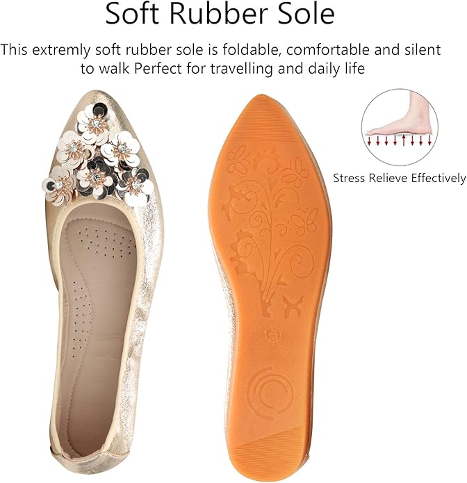 KUNWFNIX Women Ballet Flats Rhinestone Wedding Ballerina Shoes Foldable Sparkly Comfort Slip on Flat Shoes