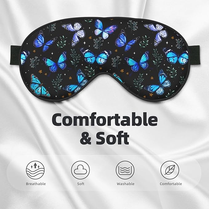 Butterflies Sleep Mask Breathable Soft Eye Mask for Sleep for Women Men Lightweight Eye Cover for Travel, Night Work, Nap, Office