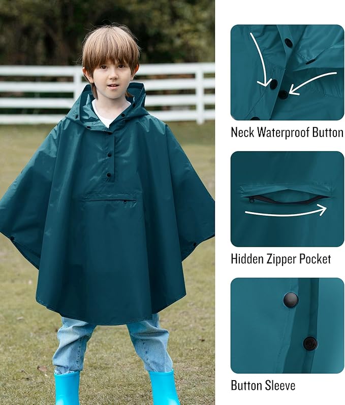 SaphiRose Lightweight Kids Rain Poncho Jacket Waterproof Outwear Rain Coat