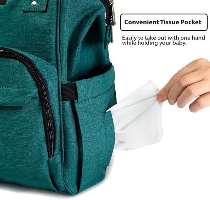 KiddyCare Diaper Backpack | Travel Backpack for Mom with Baby Diaper Bags and Changing Station Multipurpose Waterproof Tote for Maternity Baby Bags - Big, Stylish, Unisex - Green