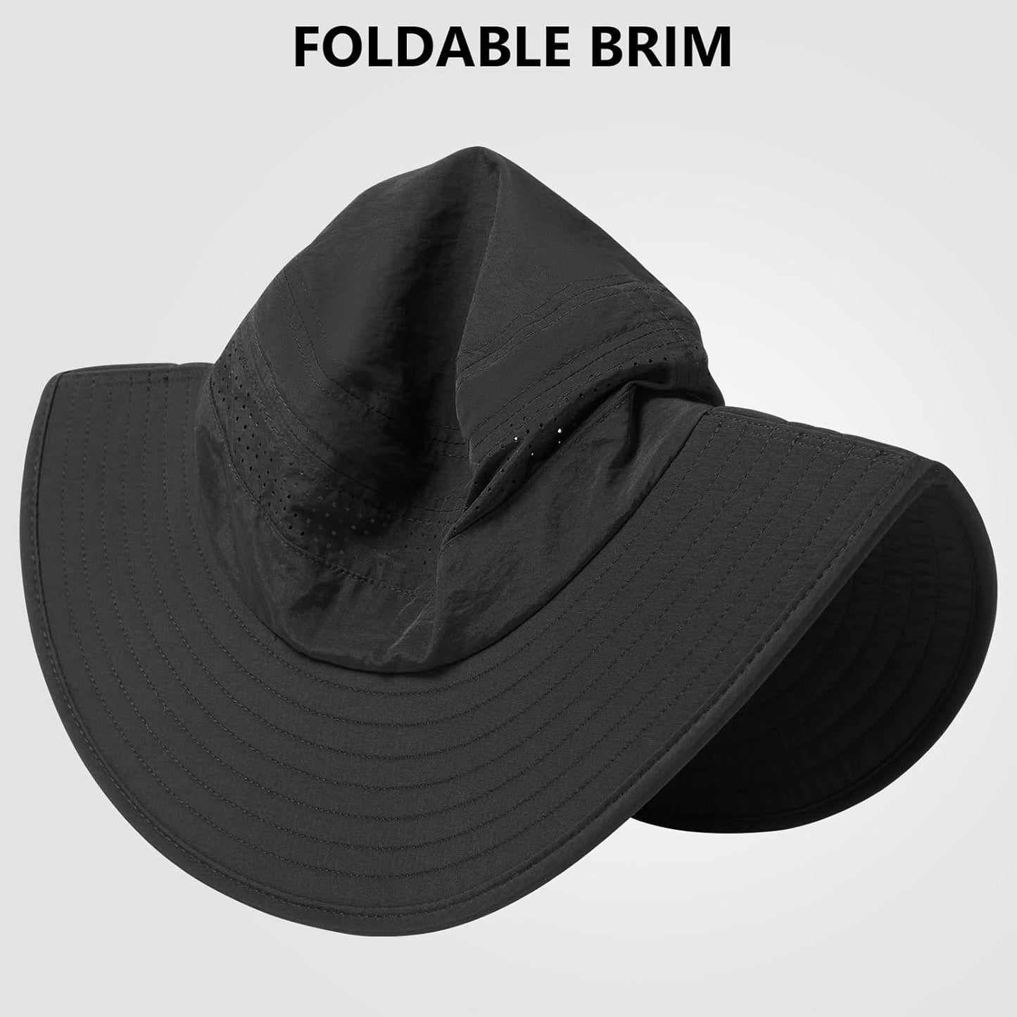 UPF 50+ Foldable Brim Water-Resistant Sun Bucket Hat with Laser Perforated Mesh Adjustable for Men Women Outdoor