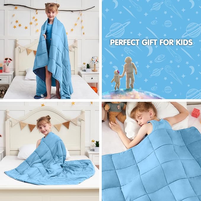yescool Blue Weighted Blanket 7 Pounds Cooling Weighted Lap Blanket, Heavy Blankets for Sleeping, Weighted Throw Blanket Gifts for 60-80lbs, 40"x60"