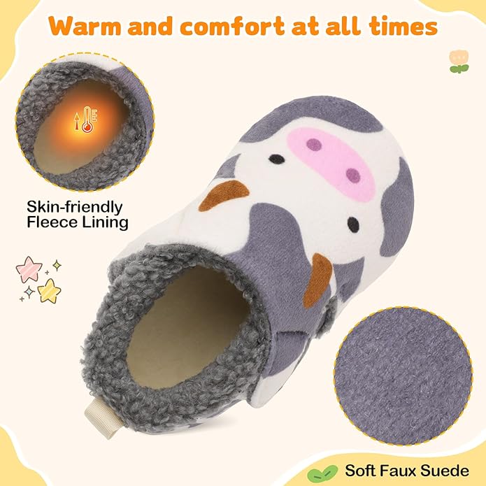 JOINFREE Toddler Slippers Boys Girls Adjustable House Shoes Barefoot Sock Shoes with Rubber Sole Baby Comfort Warm Indoor Outdoor Walking Shoe