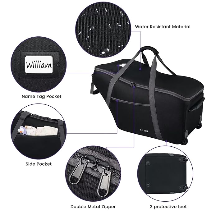Car Seat Travel Bag for Airplane Fits Chicco KeyFit 30, UPPAbaby MESA, Nuna Pipa, Padded Car Seat Bag with Wheels, Infant Gate Check Bag with side pocket, Protective Feet, Adjustable Handle