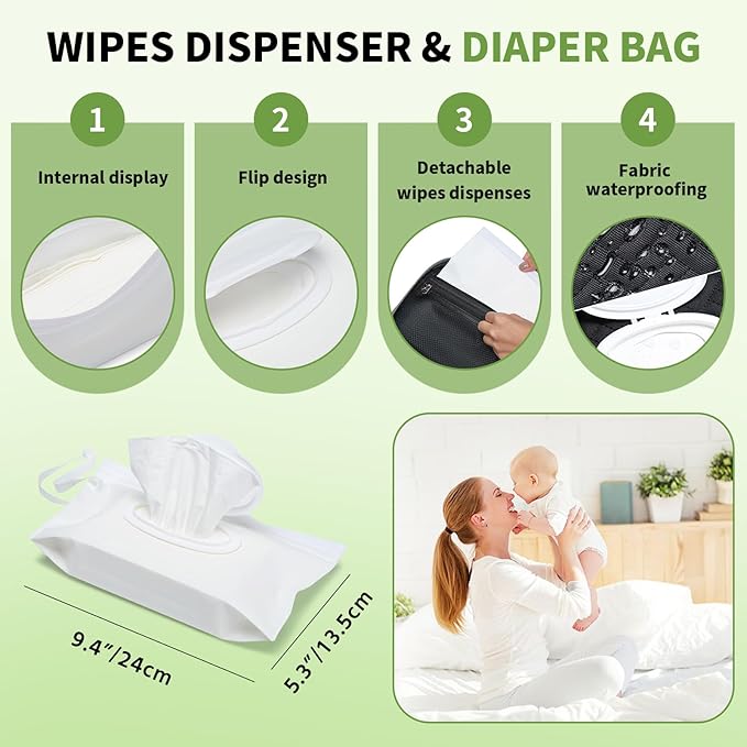 Diaper Bag Organizer with 2 Pieces Wipes Dispensers, Portable Stroller Mini Diaper Bag Pouches Travel Gear, Foldable Newborn Baby Essentials, Small Clutch, Black