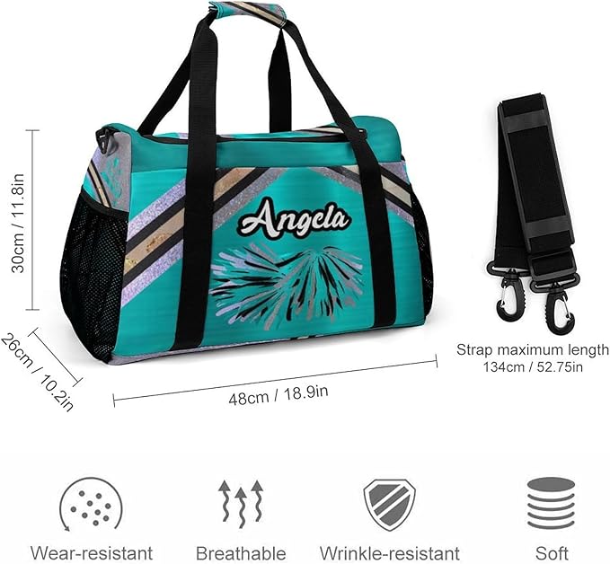 Cheer Teal Blue Cheerleading Pom Luggage Bag Waterproof Duffel Bag Adjustable Shoulder Strap Perform Training Travel Bag for Teens Adults Backpack