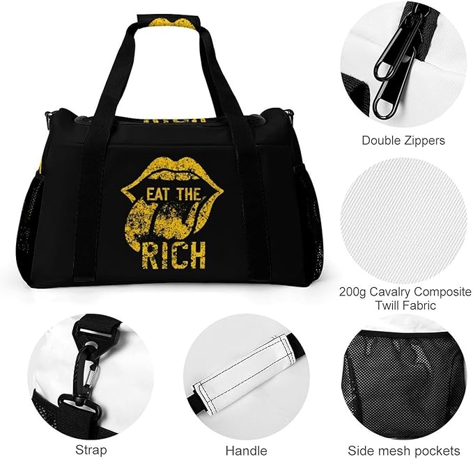 Eat The Rich Duffle Bag Gym Bag for Workout Travel Tote with Detachable Straps