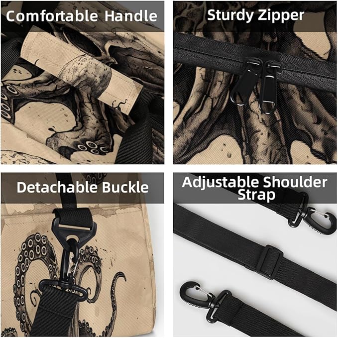 Travel Duffle Bag for travel duffle bag sports Girls Boys Kids Octopus Retro Skyll Lightweight Overnight Sleepover Weekender Bags Small Dance Gym Sport Bag Teens Carry-On Size Workout Bag