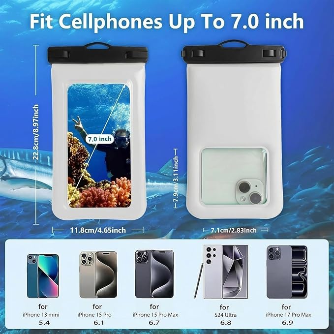Floatable Soap Bubble Waterproof Phone Pouch/Case with Crossbody Lanyard for iPhone 17 16 Pro Max/15 Pro/14/13/12, IP68 Cellphone Dry Bag Beach Cruise Ship Essentials, 1 Pack-Sand Dollar-7″