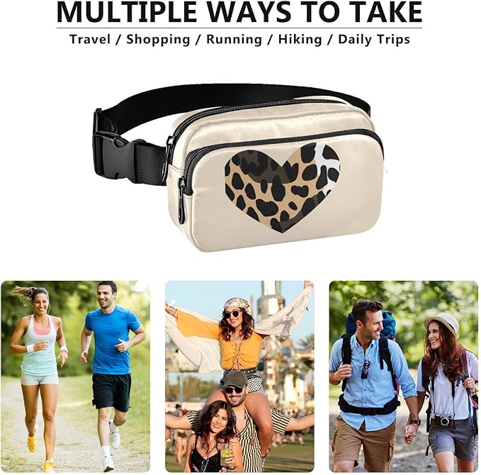 Leopard Heart Fanny Pack for Women Men Water Resistant Fashion Waist Packs with Adjustable Strap Belt Bag for Travel Workout Jogging Hiking 21217966