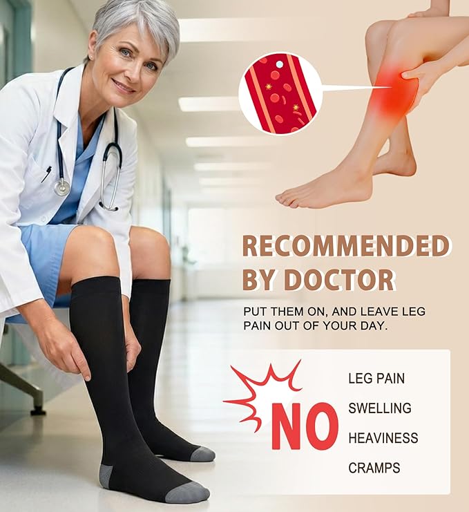 Cotton Compression Socks for Women&Men Knee High Cute Support Sock for Nurses, Pregnancy, Flying