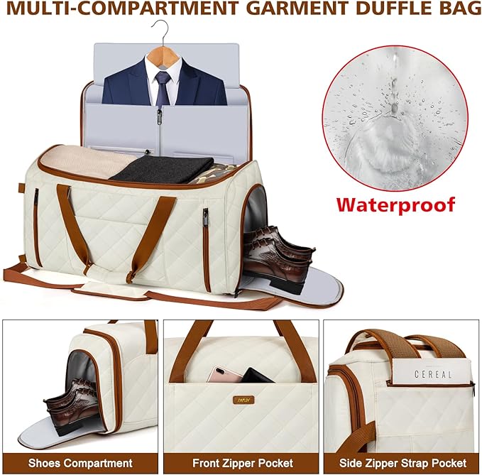 Convertible Garment Bags for Travel - Carry on Garment Duffle Bag with Backpack Straps for Men Women, 4 in 1 Large Travel Duffel Bags with Shoes Compartment Hanging Suit Dress Weekender Bag 3pcs Set