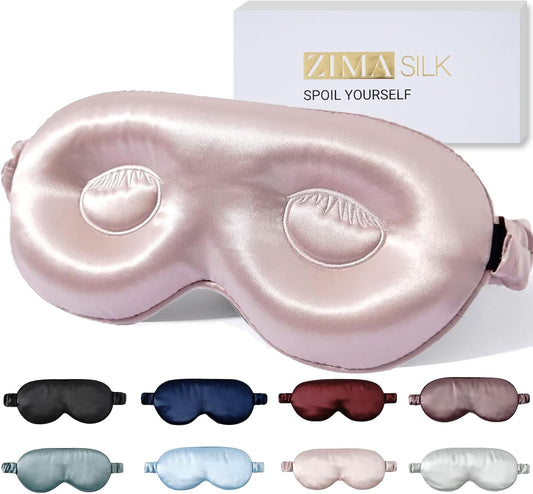 ZIMASILK Adjustable 22 Momme 100% Pure Mulberry Silk Sleep Mask, 3D Contoured Cup Eye Mask for Sleeping, Super Soft Breathable Blindfold, Perfect Blocks Light for Sleeping. (Pink)