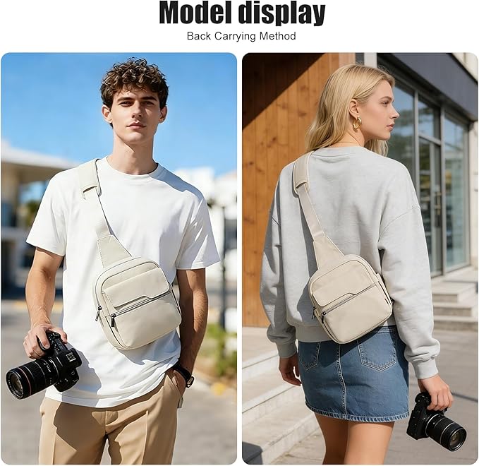 Cwatcun Camera Bag Small Compact Camera Sling Case, Waterproof Canvas Crossbody Camera Bag with Rain Cover, Travel Photography Bag for Canon, Nikon, Sony, Fuji DSLR/SLR/Mirrorless Cameras, Lens