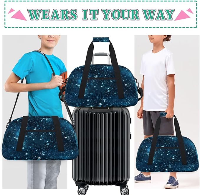 Magical Starry Night Gym Travel Duffle Bag for Women & Men with Front Zipper Pocket for Sports, Overnight, Weekender, Carry On,Workout & Dance Bag,Galaxy Stars,18.9 * 8.7 * 10.6 in