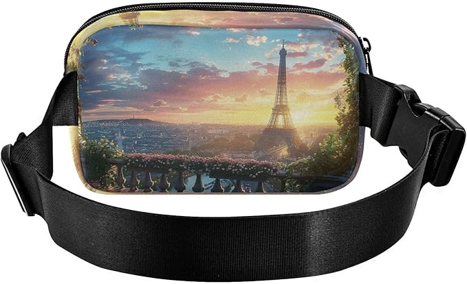 Paris Balcony View Eiffel Tower Fanny Pack for Women Men Water Resistant Fashion Waist Packs with Adjustable Strap Belt Bag for Travel Workout Jogging Hiking 21220606