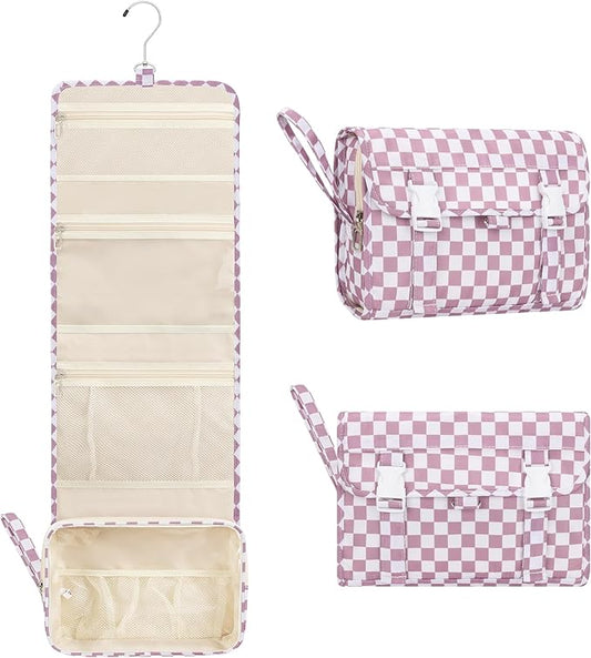 Relavel Hanging Toiletry Bag, Travel Toiletries Bag with Hanging Hook, Water Resistant Makeup Cosmetic Organizer for Full Sized Container, Shampoo, Portable Wash Bag for Essentials - Purple