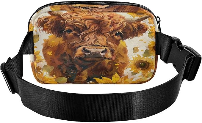 Highland Cow Sunflowers Fanny Pack for Women Men Water Resistant Fashion Waist Packs with Adjustable Strap Belt Bag for Travel Workout Jogging Hiking 21220113